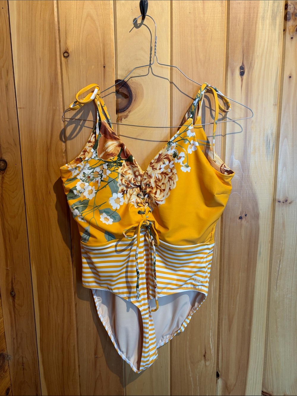 Albion Women’s Yellow Floral One-Piece Swimsuit with Tie Front